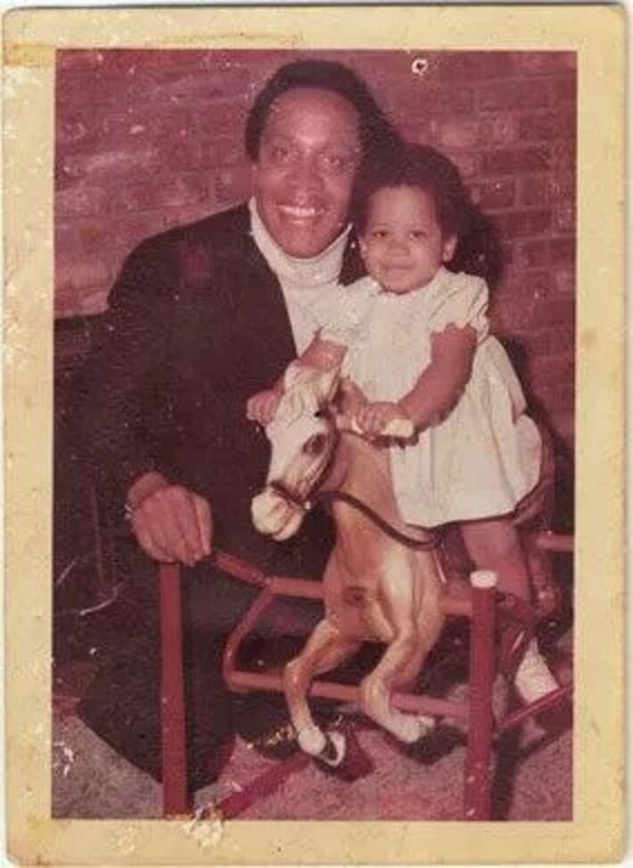 Francine Lucas-Sinclair with her dad, Frank Lucas, in 1973.